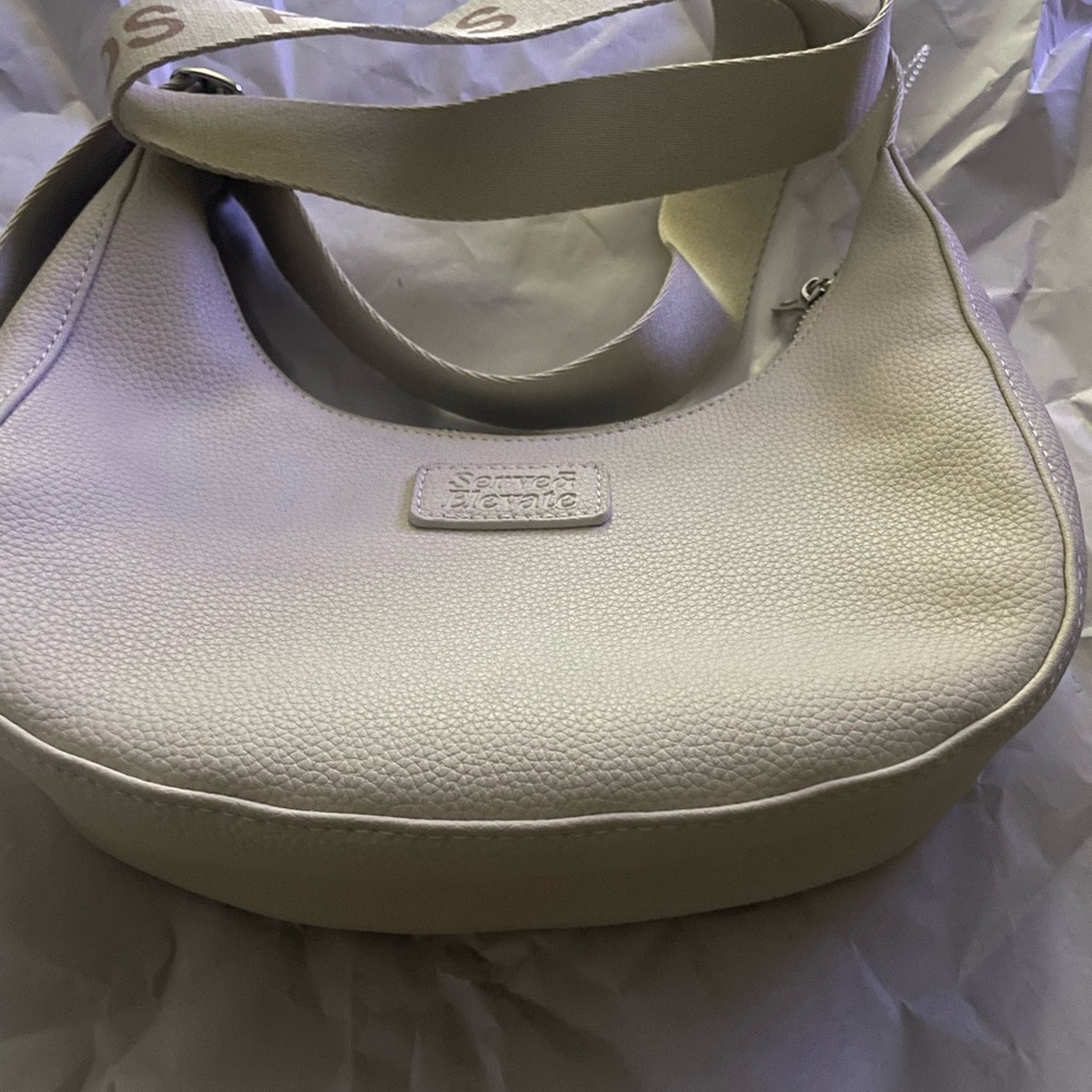Vegan Served Elevate Cream Pebbled Shoulder Bag with Wide Strap (New)